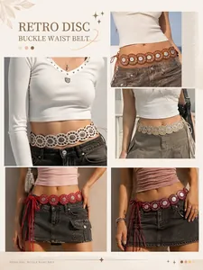 Bohemian style retro disc buckle waist belt available in multiple colors for women fashion