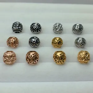 Stainless Steel Retro Hollow Round Large Hole Beads Heart Pattern Scroll Texture DIY Necklace Bracelet Jewelry Making Accessories