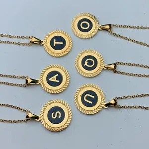 Vintage Edelstahl Runde Initial Halskette Für Damen 18K Vergoldet Emaille Großbuchstabe Anhänger Schmuck Geschenk
