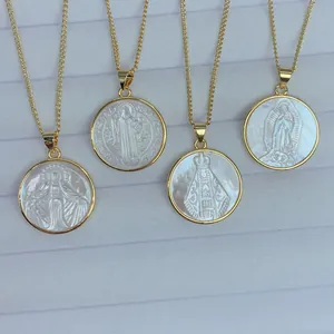Collar de Colgante Virgen de Guadalupe de Concha Natural Oro Chapado Cobre San Benito Joyería Religiosa