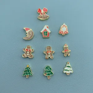 Charms de Noël en Cuivre Plaqué Or 18K Émail Gingembre Man Sapin de Noël Cloche Lune DIY Bijoux Perles Accessoires