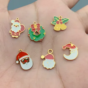 Christmas DIY Charms Stainless Steel Gold Plated Enamel Santa Claus Bell Wreath Shapes For Necklace Bracelet Making Jewelry Accessories