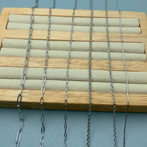 Detailed view of six different styles of stainless steel chains for DIY jewelry making