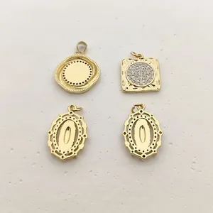 Detailed close-up of four exquisite golden religious pendants with micro-set stones