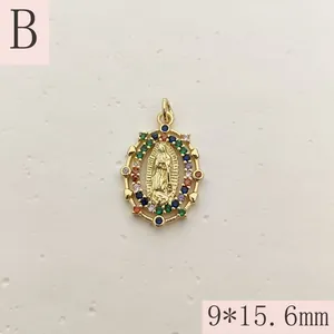 Detailed macro view of gold Guadalupe pendant with colorful micro-set cubic zirconia