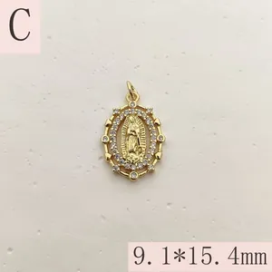 Detail of Our Lady of Guadalupe pendant with micro-pave CZ stones, size 9.1x15.4mm