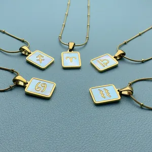 Goldene Sternzeichen-Halsketten aus Edelstahl mit schimmernden Muschel-Anhängern