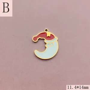 Close-up detail of Santa Claus moon shaped enamel charm for DIY Christmas jewelry accessories