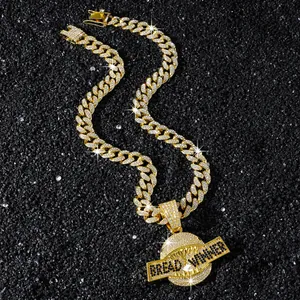 Heren Hiphop Haaienmond Bread Winner Hanger Halsketting Vol Strass Zinklegering Cubaanse Schakelketting Goud Zilver