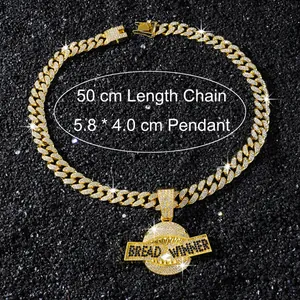 Gouden Cubaanse ketting met haaienbek Bread Winner hanger, lengte 50 cm, hiphop sieraad