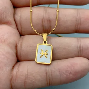 Detailansicht der Gold-Edelstahlkette mit Muscheleinlage und Fische-Sternzeichen