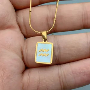 Detailansicht der Wassermann-Sternzeichen-Halskette mit Goldüberzug und Muschel-Inlay