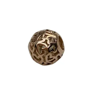 Vintage hollow heart round bead charm in rose gold stainless steel for DIY jewelry