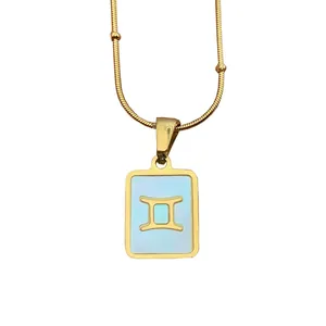 Elegante minimalistische Gemini-Halskette aus Edelstahl mit Perlmutt-Anhänger in Gold