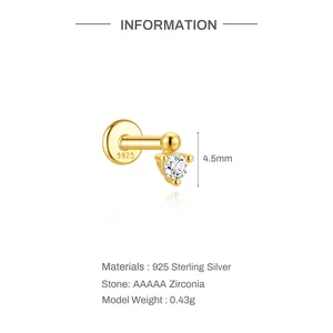 Specifiche dettagliate del piercing in argento S925 placcato oro con zirconia AAAAA