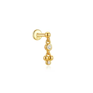 Elegante orecchino piercing in argento sterling S925 con sfera d'oro e diamante