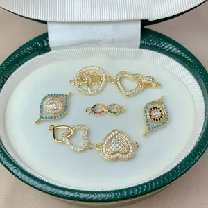 Zirconia Heart Evil Eye Tree of Life Infinity Pendant Charms 18K Gold Plated Copper Pave Connectors for Jewelry Making DIY