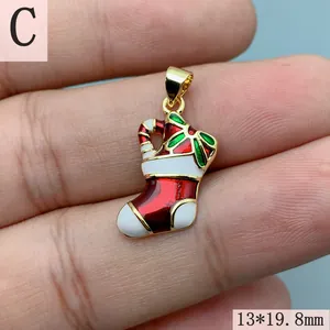 Enamel drip Christmas stocking pendant for DIY jewelry, 13x19.8mm size