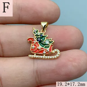 Detailed view of Christmas sleigh pendant with colorful zircon and enamel, 19.2x17.2mm size