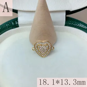 Close-up of gold heart micro-pave CZ connector for DIY jewelry making, 18.1x13.3mm