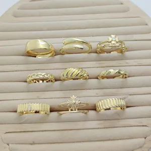Minimalistische Vergulde Open Ring Voor Vrouwen Geometrische Verstelbare Zirconia Kroon Kruis Bloem Hart Ring Mode Sieraden
