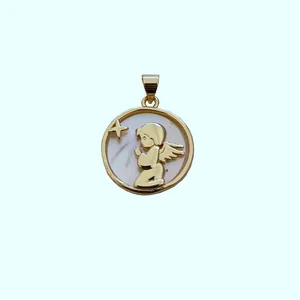 Elegant gold-plated praying angel pendant with white mother-of-pearl for DIY jewelry