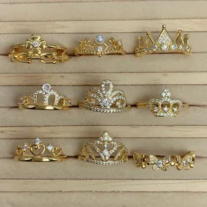 Lussuosi Anelli a Corona in Zirconia per Donna Placcati Oro Cavo Farfalla Cuore Anello Aperto Regolabile Gioielli di Moda Regalo