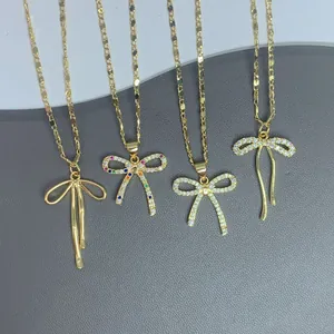 Nischen Designer Schleife Anhänger Halskette Zirkonia Kristall Kupfer Vergoldet Personalisierte Schmetterling Halsschmuck Für Damen