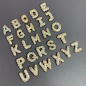 Pendentif Lettre Bulle Iced Out Zirconia Initiale Alphabet Charme Plaqué Or 18K Cuivre Hiphop Accessoire Collier Bijoux DIY