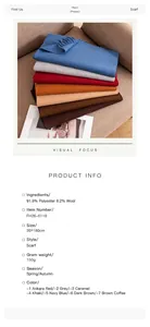 Product info for autumn winter wool blend tassel scarves shown in a multi-color stack
