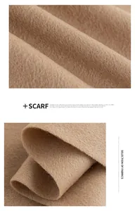 Macro view showing the soft wool texture of a camel-colored autumn winter scarf