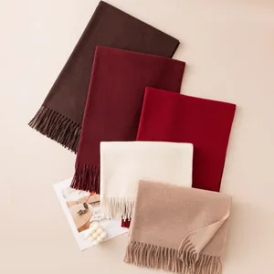 Variety of solid color wool scarves with tassels in autumn and winter shades for women