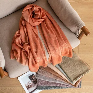 Elegant cashmere shawl with thistle jacquard pattern in a variety of autumn colors