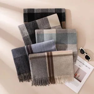 Premium classic plaid winter scarves for women in various grey colors with soft tassel edges