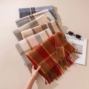 Elegant classic plaid scarves for winter in multi-color options with soft fringe details