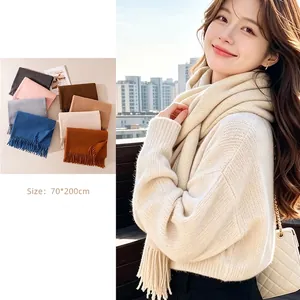 Women's Autumn Winter Solid Color Scarf Elegant Tassel Shawl Wrap Thick Warm Windproof Long Scarves For Ladies Gift