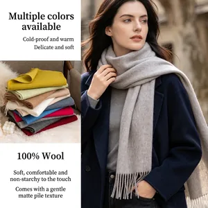 100% Wool Scarf For Women Men Solid Color Winter Warm Shawl With Tassels Soft Knit Pashmina Wrap Scarf Daily Fashion Accessories