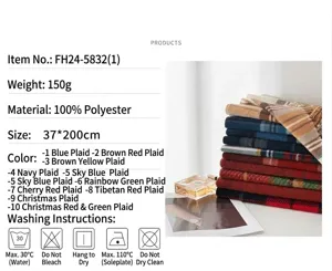 Detailed specifications and care instructions for this cashmere-feel plaid scarf