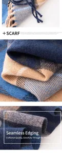 Close-up detail of seamless edging and soft texture on a checkered cashmere-feel scarf