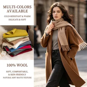 100% Reine Wolle Schal Für Damen Herren Winter Warm Einfarbig Schultertuch Mit Langen Quasten Minimalistisch Weich Pashmina