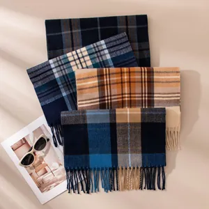 Collection of stylish checkered scarves with elegant tassels in various colors for winter warmth