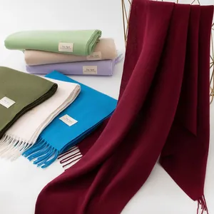 Soft solid color long scarf with tassels in multiple colors for winter