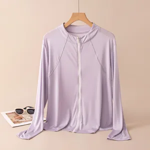 Lightweight lavender sun protection jacket with zipper for women's outdoor yoga sports