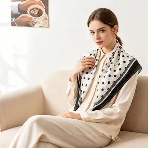 Elegant Polka Dot Floral Polyester Neck Scarf For Women Satin Finish Printed Lightweight Square Scarf Fashion Hair Scarf Head Scarf Accessories