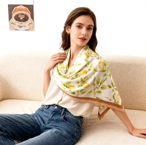 Satijnen Vierkante Sjaal met Bloemenprint voor Dames Vintage Franse Stijl Halssjaal Hoofddoek Haarband Modeaccessoire