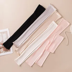 Detail showing five different colors of long mulberry silk sun protection arm sleeves
