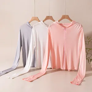 Chaquetas de protección solar finas de seda de hielo para mujer con protección UV