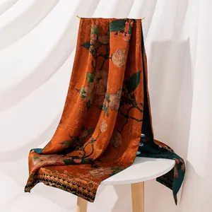 Luxury Double Sided Mulberry Silk Scarf Chinese Style Xiangyunsha Floral Printed Shawl With Buckle Long Scarf Gift Box