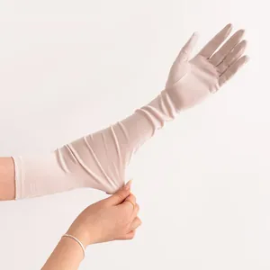 Detailed view of the stretchable mulberry silk sun protection long glove for women