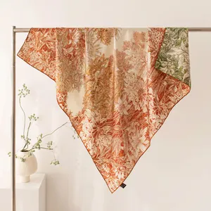 Elegant double-sided silk square scarf with luxury floral botanical print pattern